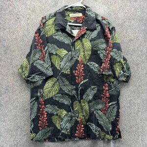 Tommy Bahama Shirt Mens Medium Black Silk Hawaiian Short Sleeve Button Front